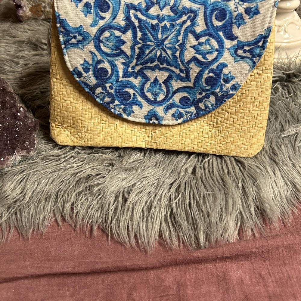DOLCE & GABBANA Blue and Cream Patterned Women Clutch